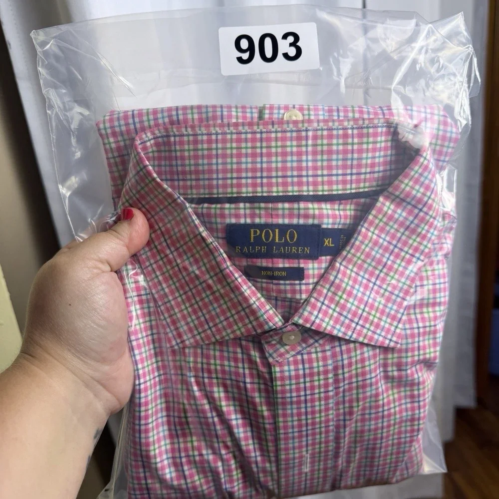 Ralph Lauren Shirt Mens XL Pink Blue Green Non-Iron Cotton Long Sleeve Button Up